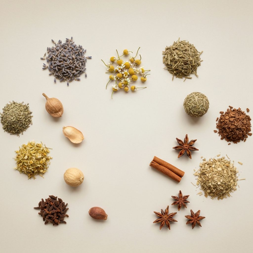 Dried herbs and natural botanical materials